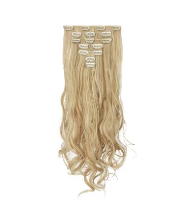 Feshfen Clip In Extensions Set - 7 Part 16 Clips Wavy Hair Extensions for Women - Light Blonde & Bleach Blonde - 50cm (18H613#) Synthetic Hair - Buy Online on GoSupps.com