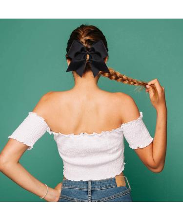 Oaoleer Boutique Teens Women 8 Jumbo Large Cheer Bow Ponytail Holder Elastic Band 21PCS Black Pack - Handmade for Cheerleading Teen Girls College Sports - Buy Online on GoSupps.com