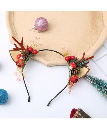 Wedity Christmas Antlers Hair Accessories Xmas Party Berry Flower Hair Hoop Headwear Hair Accessories for Women Girls (C)