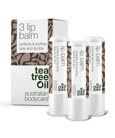 3 Lip Balms for Dry Lips and Chapped Lips with Tea Tree Oil - Soothing & Moisturizing Lip Balm - Hydrates and Protects All Day Long - Best Lip Balm for Chapped Lips and Cold Sores on Amazon