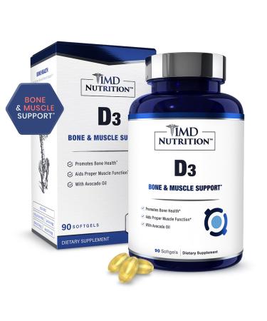 1MD Nutrition Vitamin D3 5000 IU Softgels | Bone Health Muscle Function & Immune Support | Gluten Free and Non-GMO with Organic Avocado Oil | 3-Month Supply