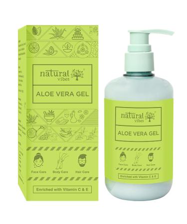 Natural Vibes Aloe Vera Gel | Vitamin C & E | Hydrate Glow Brighten Skin | Soften & Condition Hair | Reduce Acne | Face Hair & Body | Men & Women | All Skin & Hair Types | 300 ml