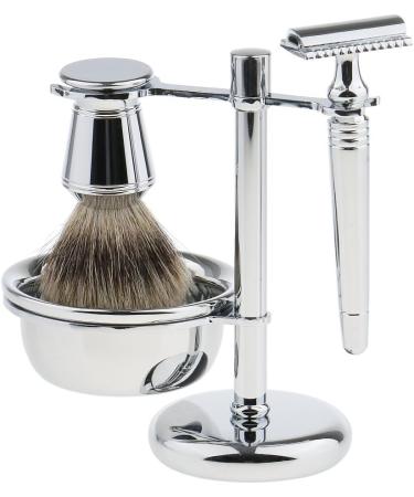 Shop Lefeda Men's Silver Alloy Shaving Brush Set - Stylish Safety Razor Travel Mug & Brush Holder | Premium Grooming Essentials - Buy Online on GoSupps.com