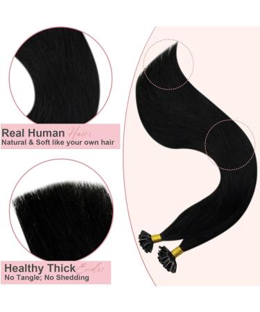 Easyouth Keratin Real Hair Extensions Jet Black 16 Inch Pre-Bonded Fusion - 50g 50 Pieces for Hair Recreation - Buy Online on GoSupps.com