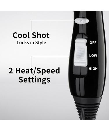 Travel Compact Hair Dryer | 1875W Lightweight Blow Dryer with Detachable Handle 2 Heat & Speed Settings Cool Shot - Ideal for Family & Students (Black) - Fast Drying Travel Size - Buy Online on GoSupps.com