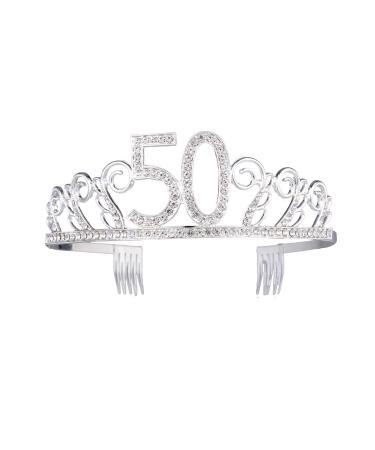 Frcolor 50th Birthday Tiara Crystal Rhinestone Women 50th Birthday Crown with Combs