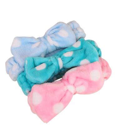 Minkissy 3PC Bowknot Makeup Elastic Headwraps - Flannel Hair Bands for Face Washing Spa & Cosmetics - Pink Blue Light Blue - Buy Online on GoSupps.com