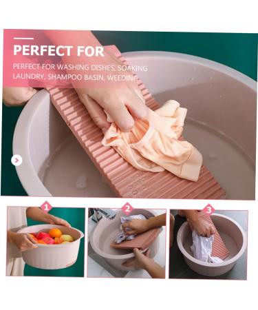 COOLHIYA Washboard 1 Set Wash Basin Laundry Cleaning Board Washing Basin Washing Clothes Board Dish Basin Baby Camping Bucket Pink 33.5x33.5cm - Buy Online on GoSupps.com