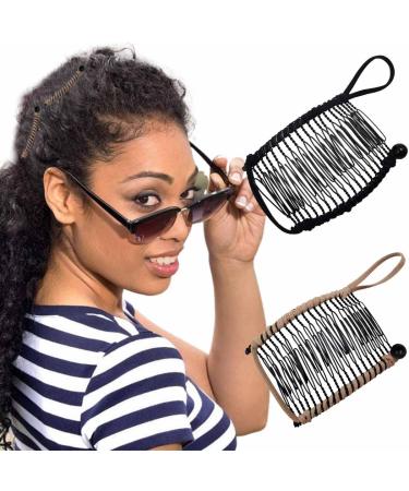 Bartosi 2Pcs Banana Hair Clip Stretchy Banana Hair Combs Ponytails Double Comb Decorative Accessories Magic Elastic Hair Barrettes for Thick Curly Hair Hairpins Combs for Women and Girls