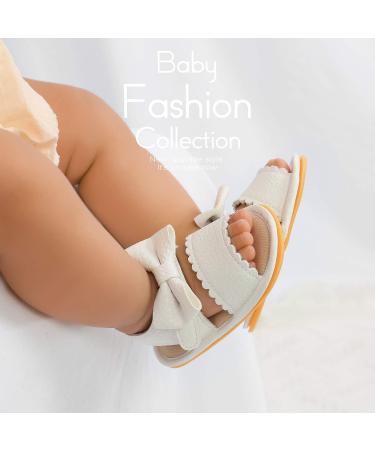 Sonsage Infant Baby Summer Sandals - Bowknot Crib Sandal for Newborn Boys & Girls | Soft Rubber Sole First Walker Shoes 3-6 Months - White - Buy Online on GoSupps.com