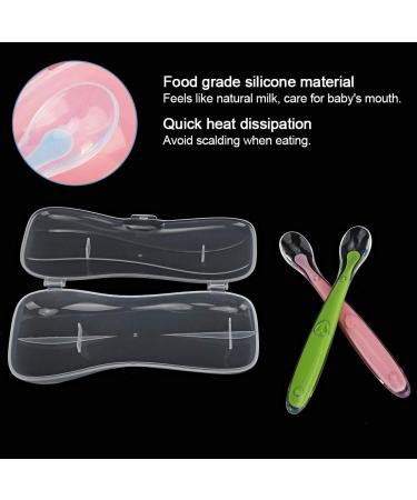 2PCS Baby Silicone Spoon Set with Box | Ideal for Baby Food & Infant Weaning (4+ Months) - Green & Pink - Buy Online on GoSupps.com