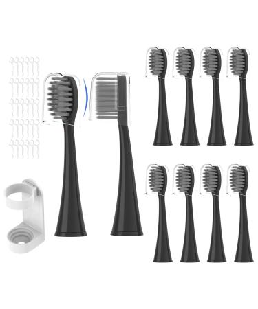 YMPBO Toothbrush Heads Compatible with Burst Electric Toothbrush   10 Replacement Heads + 30 Floss Picks + 1 Holder  for Burst Sonic Toothbrush  Deep Cleaning Bristle Design  Black
