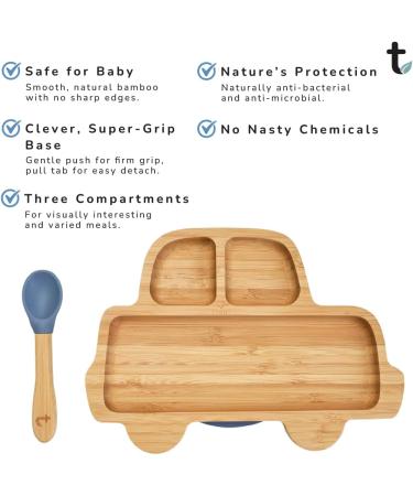Tiggi Bamboo Baby Suction Plate Set - Non-Slip Eco-Friendly Bamboo Plates for Babies and Toddlers (Car Blue) - Buy Online on GoSupps.com