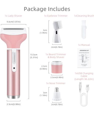 Mcbazel Cordless Electric Lady Shaver 4 in 1 USB Rechargeable Hair Remover - Pink - Buy Online on GoSupps.com