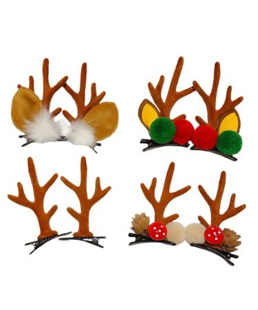 FRCOLOR 4 Pairs 1 Christmas Antler Hair Clip Reindeer Costume Accessories Christmas Hair Grip Festive Hair Clips Novel Hair Clips Reindeer Headpiece Deer Hair Clip Mushroom Props Flannel 7x5cm Coffee