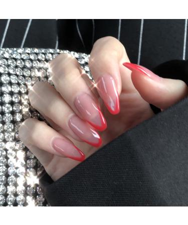Sethexy French Ballerina False Fingernails - Shiny Red Coffin Press-On Nails - 24 Acrylic Nail Tips for Women & Girls - Buy Online on GoSupps.com
