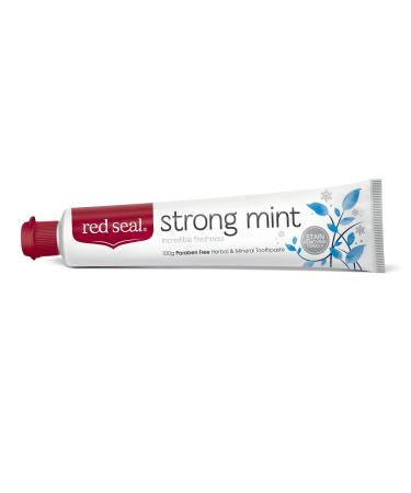 Red Seal Strong Mint Toothpaste –Extra Strong Mint Flavor to Freshen Breath, Dolomite Powder to Remove Surface Stains - No Fluoride, No Preservatives, No Artificial Flavors or Colors Stong Mint Single