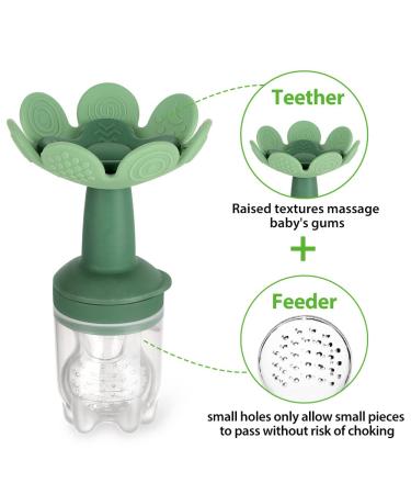 Haakaa Flower Fruit Feeder Pacifier & Breastmilk Popsicle Mold | Silicone Teether for Baby Teething Relief | BPA Free (Pea Green) - Buy Online on GoSupps.com