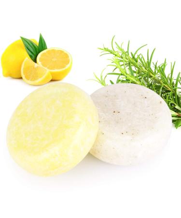 PHOGARY 2PCS Hair Shampoo Bar, Hair Soap Natural Plant Essence Scented Shampoo for Dry and Damaged Hair - 3.88 oz (Rosemary + Lemon)
