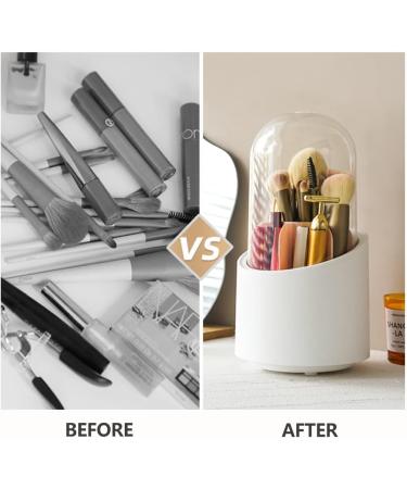 Lebenrich Rotating Makeup Brush Holder Organizer with Lid - Dustproof Clear Acrylic Container for Vanity and Bathroom Storage - Buy Online on GoSupps.com