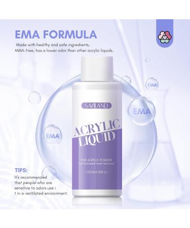Saviland Monomer Acrylic Nail Liquid 4.06 oz - Non-Yellowing EMA Monomer with #12 Brush | Perfect for Beginners & Professionals | DIY Acrylic Nail Extensions - Buy Online on GoSupps.com