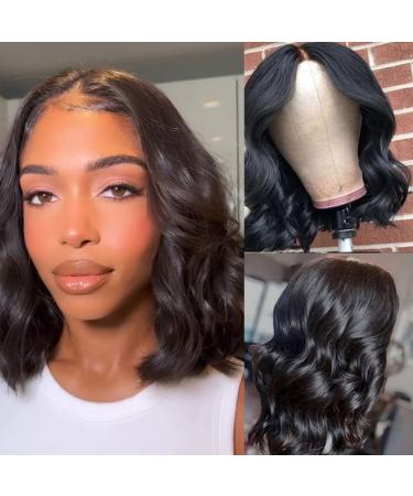 Short Body Wave Lace Front Wigs Human Hair 150 Density Short Bob Wigs Middle Part 10inch 13x4x1 T Part Lace Front Wig Glueless Wigs Middle Part Body Wave Human Hair Wigs Pre Plucked Natural Color 10 Inch Natural Color