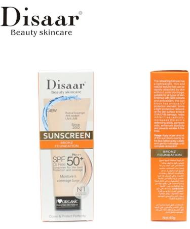 DISAAR Beauty Disaar Sunscreen Bronz Foundation Spf50+ Pa+++ Oil Free Protection Sunblock 40G - Buy Online on GoSupps.com