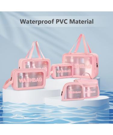 Aucuu 6 Pcs Clear Toiletry Bag Set | Waterproof Transparent Travel Wash Bags | Pink Cosmetic Makeup Bags for Women and Girls - Buy Online on GoSupps.com