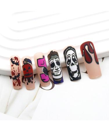Extra Long Halloween Press on Nails - Pumpkin Ghost & Bat Design | Matte Nude Coffin Full Cover Fake Nails - 24 Pcs with Adhesive Jelly Glue - Buy Online on GoSupps.com