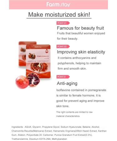 Farmstay Korean Pomegranate Anti-Aging Facial Mask Sheet - Pack of 10 | Boost Skin Elasticity & Even Skin Tone | International Shipping - Buy Online on GoSupps.com