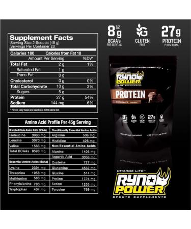 Buy Ryno Power All Natural Whey Protein 2lb - Chocolate Flavor Non-GMO 100% Whey No Fillers 20 Servings - International Shipping Available - Buy Online on GoSupps.com