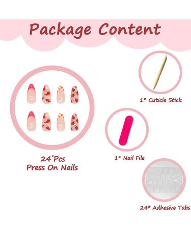 24Pcs Almond French Press on Nails Short Cute Vegetable & Fruit Oval Acrylic Glossy False Nails for Women - Buy Online on GoSupps.com