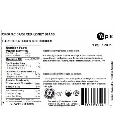 Yupik Organic Dark Red Kidney Beans Non-GMO Vegan Gluten-Free 1Kg 1 kg (Pack of 1) - Buy Online on GoSupps.com