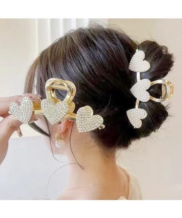 KuuGuu 2 PCS Heart Hair Claw with Pearls - Large Metal Hair Clip for Thick Hair - Buy Online on GoSupps.com