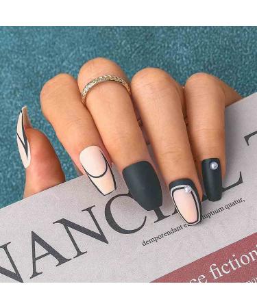 Sethexy French Matt Ballerina Black False Nails | 24 Stick Coffin Acrylic Nail Tips with Glue for Women & Girls - Buy Online on GoSupps.com