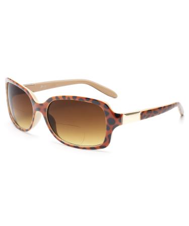 JM Classic Bifocal Reading Glasses Square Stylish Gradient Sunglasses Readers for Women Tortoise 1.5 x
