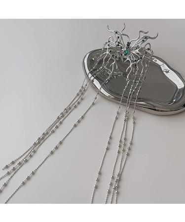 Wiwpar Butterfly Clips - Shiny Long Tassel Chain Hair Clip for Women Girls | Decorative Hair Barrettes for Bride Wedding Party - Silver - Buy Online on GoSupps.com