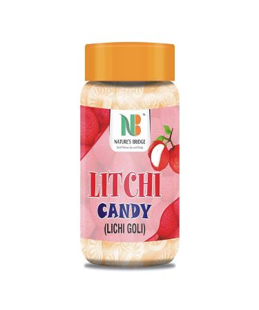Nature's Bridge Litchi Candy | Litchi Flavour Candy Jar Pack | Sweet Hard Candy | Litchi Goli - 200 Gm Jar_Packing May Vary