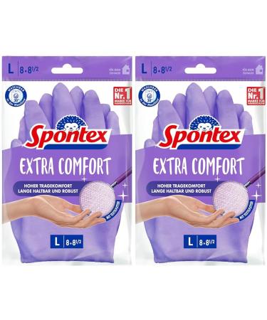 Spontex Extra Comfort premium household gloves with soft textile lining ideal for all cleaning work in the household 30 C washable size L (8-8.5) 1 pair purple (pack with 2) L (pack with 2) Extra Comfort