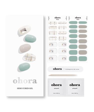 ohora Semi Cured Gel Nail Strips (N Peppermint) - Works with Any Nail Lamps, Salon-Quality, Long Lasting, Easy to Apply & Remove - Includes 2 Prep Pads, Nail File & Wooden Stick - Checkered