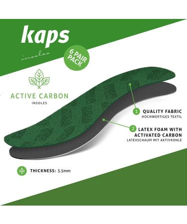Buy Kaps Active Carbon Shoe Insoles - Odor Absorbing Comfortable Unisex 6-Pair Set | Size 37 EUR / 6 US Women - International Shipping - Buy Online on GoSupps.com