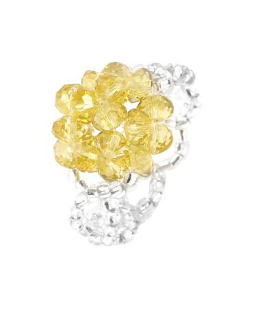 Ruilogod Light Yellow Plastic Faux Crystal Flower Cluster Finger Ring US 5 1/2