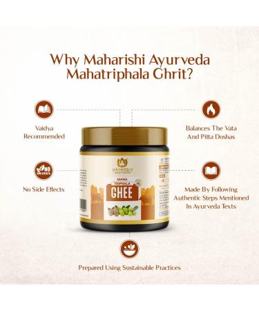Maharishi Ayurveda Triphala Ghrit | Bon pour la sant des yeux | Am liore la sant intestinale | Ghee stimulant le cerveau | Renforce l'immunit | Fabriqu avec des herbes puissantes | Sans effets 100 g (Lot de 1) - Buy Online on GoSupps.com