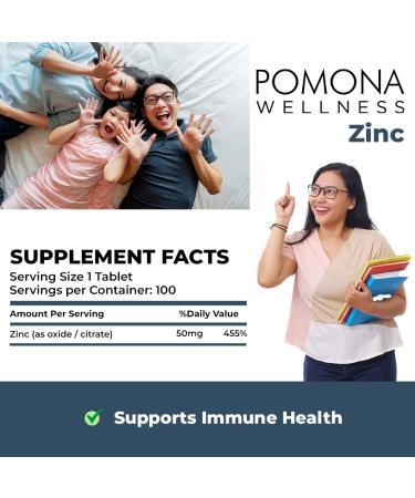 Pomona Wellness Zinc Supplements for Adults 50mg Skin Health and Immune Support Easy to Swallow for Antioxidant and Overall Health Vegan Non-GMO 100 Tablets (Pack of 2) 100 Count (Pack of 2) - Buy Online on GoSupps.com