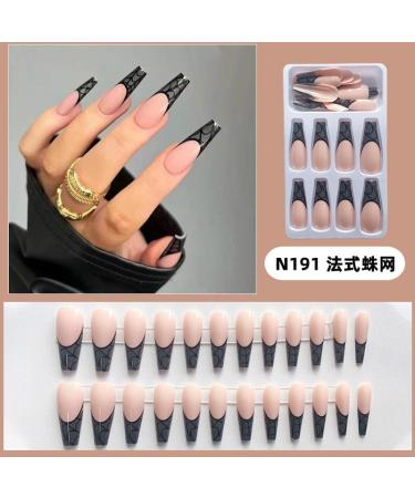 24Pcs/Set Press On Nails Halloween Black French Long CobWeb Style False Nails Acrylic Fake Nails Full Cover Nails Tips Artificial Finger Manicure Press on nails for Women and Girls - Buy Online on GoSupps.com