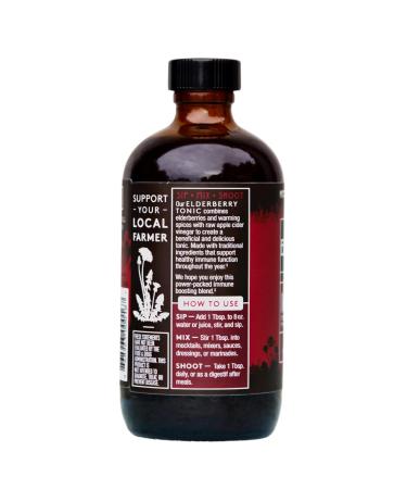 Herbal Revolution Elderberry Tonic - Certified Organic Non-GMO Apple Cider Vinegar Infused with Cinnamon Bark Raw Honey Ginger & More - Made Using Regenerative Farming Practices - 8 Oz - Buy Online on GoSupps.com