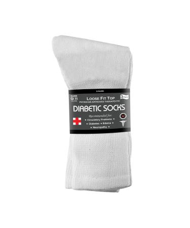 Personal Touch Diabetic Socks Men's & Women Crew Style Physicians Approved Socks 3 Pairs Size 9-11 (White) 9-11 White