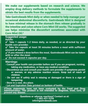 GASTROBEADS Mint Digestive Support Supplement 30 Vegecaps Mint Oil for Bloating and Gas Relief - Buy Online on GoSupps.com