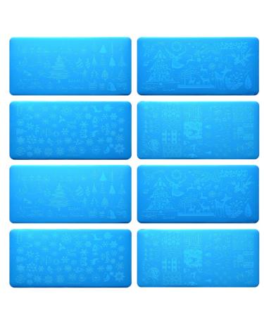 Lurrose manicure template 8 pieces Christmas nail Stamping plates stainless steel nail art stamp stamp template Improping kit for diy print manicure template nail art silver