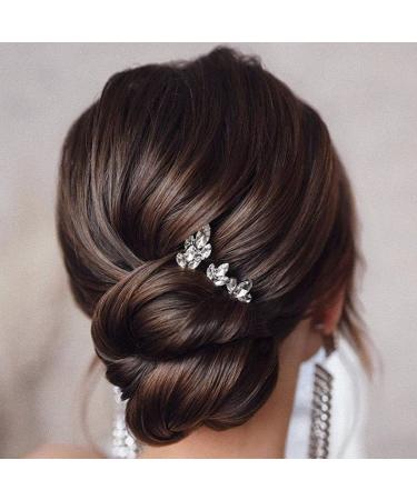 Earent Bride Wedding Crystal Hair Pins Rhinestone Hair Pieces Bridal Hair Accessories Wedding Headpieces for Women and Girls(Pack of 3) (Silver)